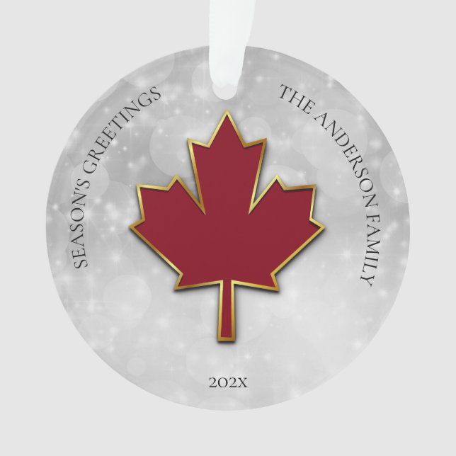 Red Maple Leaf Greetings Ornament (Front)