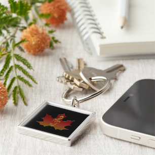 Red Maple Leaf in Fall Color Harmony Key Ring