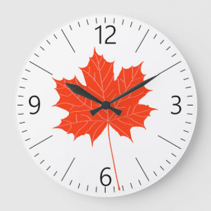 Red maple leaf large clock