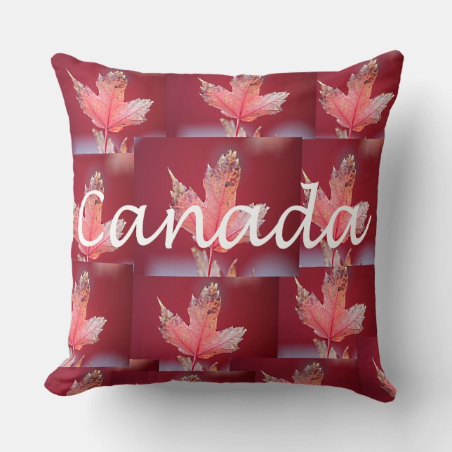Red Maple Leaf with Canada Name Cushion (Front)