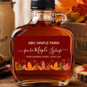 Red Maple Leaves Border Maple Syrup Label