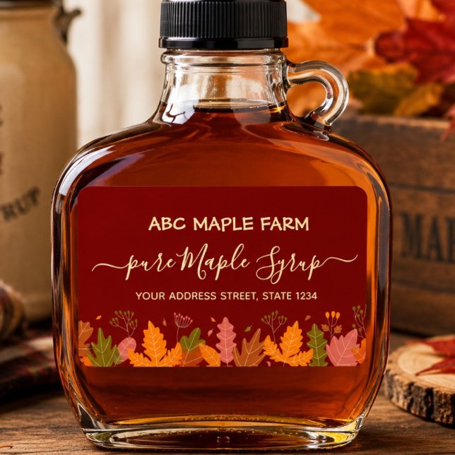 Red Maple Leaves Border Maple Syrup Label (Creator Uploaded)
