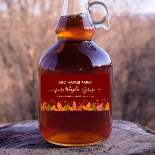 Red Maple Leaves Border Maple Syrup Label
