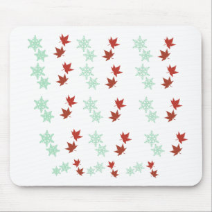 Red Maple Leaves & Mint Snowflakes Pattern Mouse Mat
