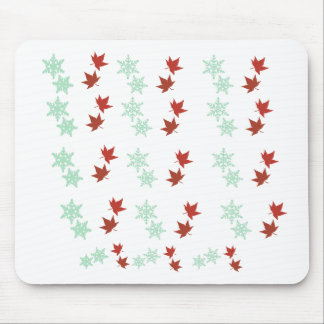Red Maple Leaves & Mint Snowflakes Pattern Mouse Mat