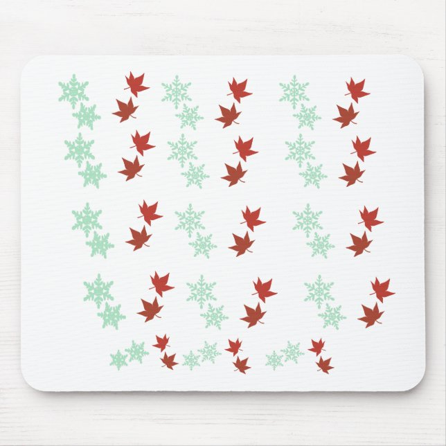 Red Maple Leaves & Mint Snowflakes Pattern Mouse Mat (Front)