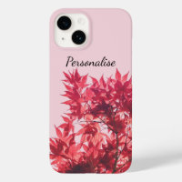 Red Maple Leaves on Pink