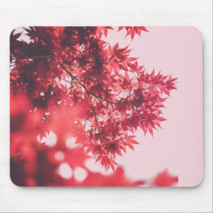 Red Maple Leaves on Pink Mouse Mat