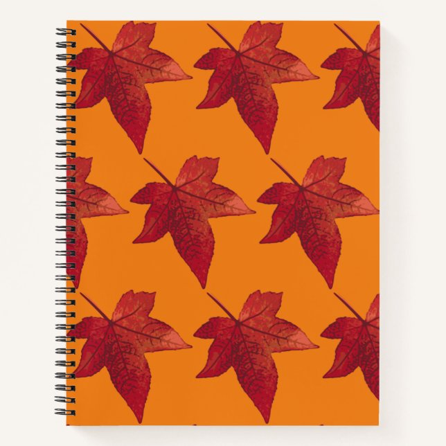 Red Maple Leaves Pattern Notebook (Front)