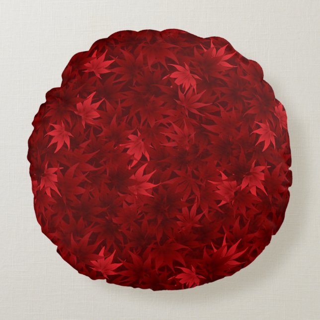 Red maple leaves pattern round cushion (Front)