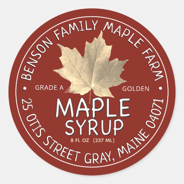 Red Maple Syrup Label with Sugar Maple Leaf (Front)