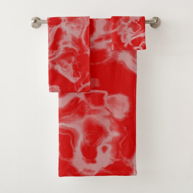 red Marble abstract Bath Towel Set (Insitu)