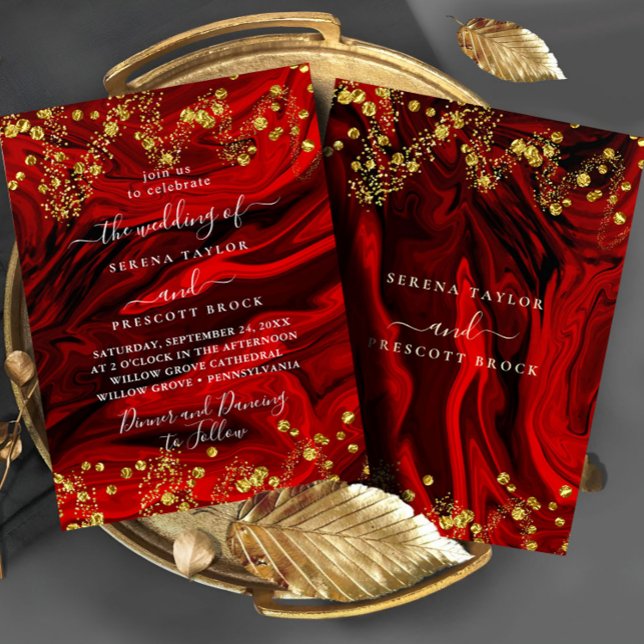 Red Marble Elegant Wedding Invitation (Creator Uploaded)