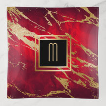 Red Marble Gilded Gold Monogram