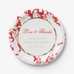 Red Marble, Gold and White Paper Plate