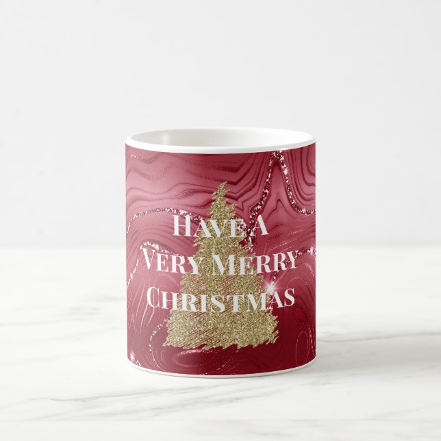 Red Marble Gold Glitter Christmas Tree Coffee Mug (Center)
