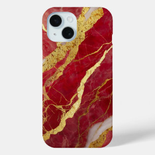 Red Marble Pattern with Gold iPhone 15 Case
