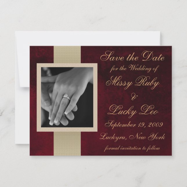 Red Marble Save the Date Announcement (Front)