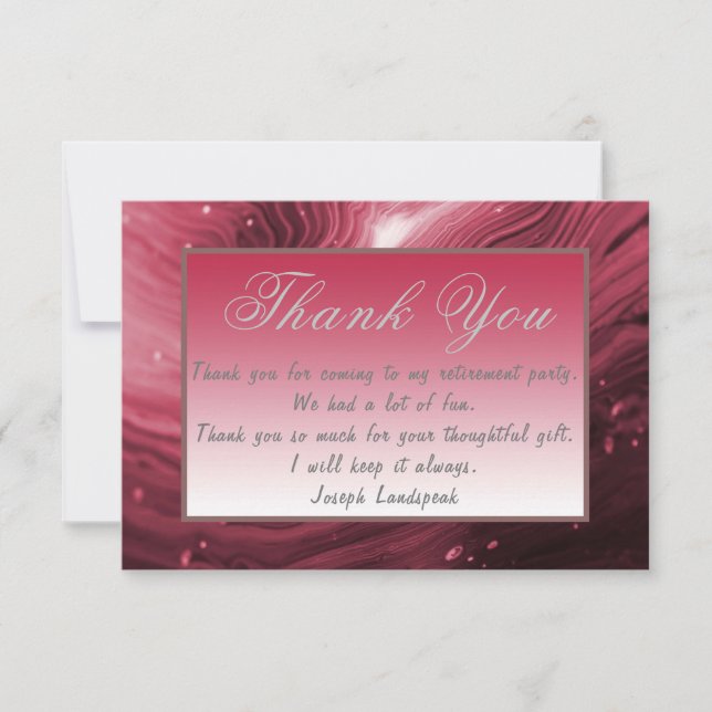 Red Marble & Silver Colours Retirement Thank You Card (Front)