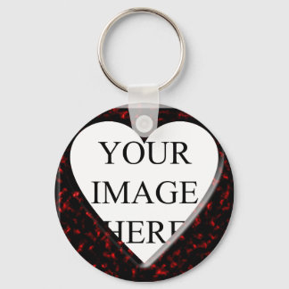 Red Marble Square Frame with Heart Key Ring