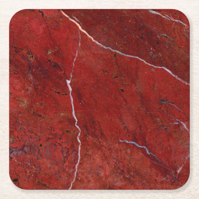 Red Marble Stone Modern Elegant Stylish Square Paper Coaster (Front)