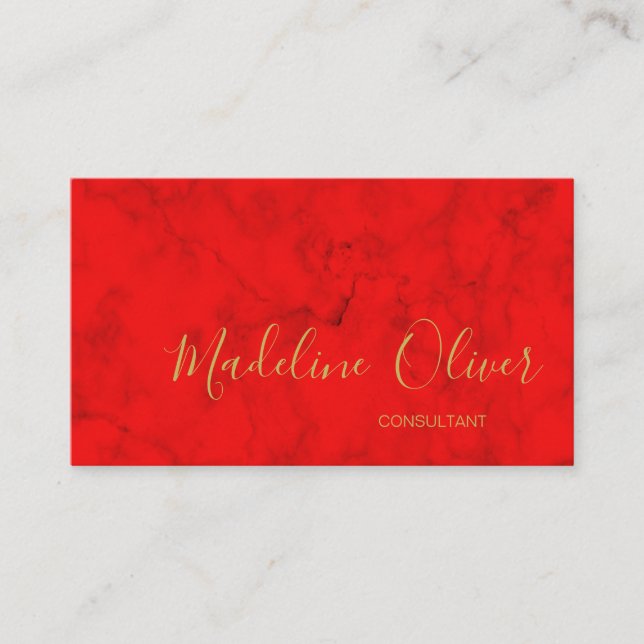 Red Marbled  Modern Stylish Gold Coloured Business Card (Front)