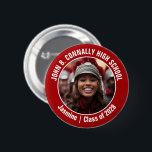 Red Marching Band Photo High School Brag 6 Cm Round Badge<br><div class="desc">This cool customised high school marching band photo features white typography of your team and player name on a red brag button. Personalise with your student's photograph and class year as a proud parent. A mum and dad can wear these buttons to competition and games.</div>