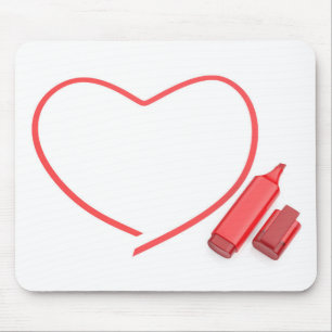 Red marker and red heart mouse mat