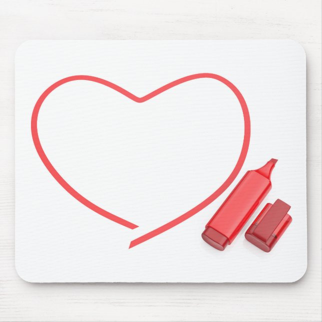 Red marker and red heart mouse mat (Front)