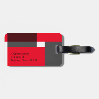 Red, maroon and grey colour blocks luggage tag