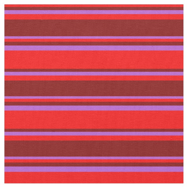 Red, Maroon, and Orchid Coloured Stripes Fabric (Close Up)