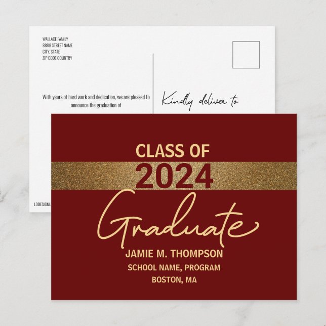 Red Maroon Class of 2022 High school Graduation  Postcard (Front/Back)