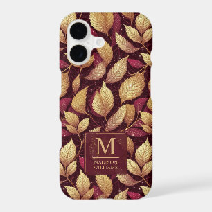 Red Maroon Gold Glitter Autumn Leaves Pattern