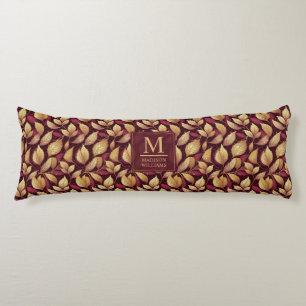 Red Maroon Gold Glitter Autumn Leaves Pattern Body Cushion