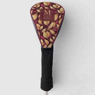 Red Maroon Gold Glitter Autumn Leaves Pattern Golf Head Cover