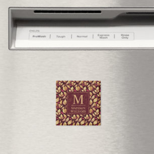 Red Maroon Gold Glitter Autumn Leaves Pattern Magnet
