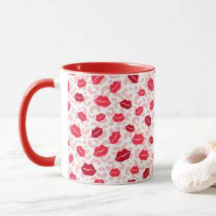 Red & Maroon Lips on Pink Pattern Mug