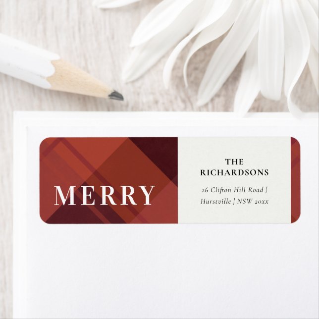 Red Maroon Marsala Plaid Merry Christmas Address (Insitu)