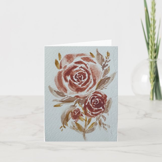 Red maroon roses watercolor blank card (Front)