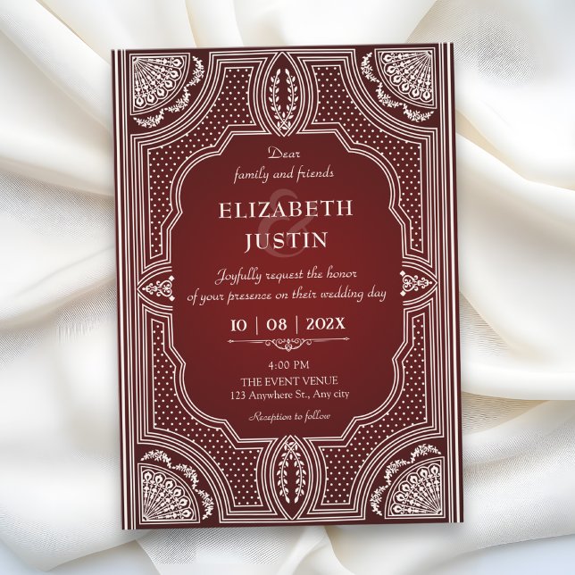 Red maroon vintage art deco wedding  invitation (Creator Uploaded)