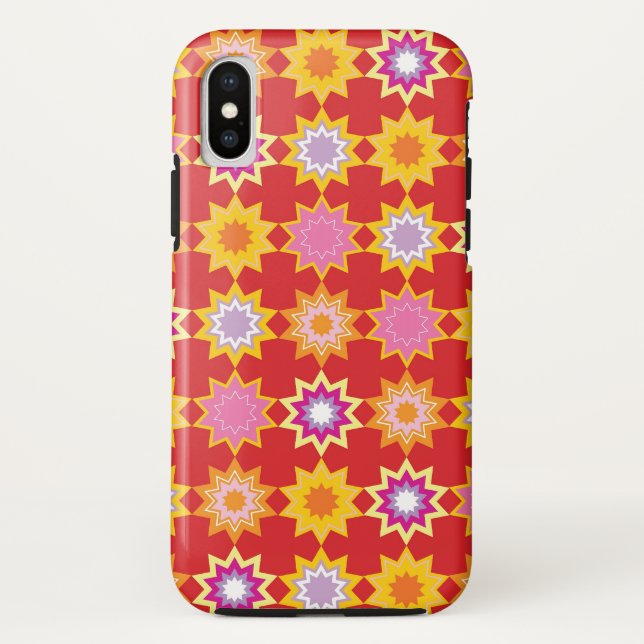 Red Marrakesh Stars Mosaic Art Pattern Phone Case (Back)