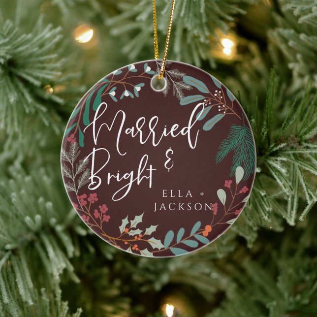 Red Married and Bright First Christmas Botanical Ceramic Tree Decoration (Tree)
