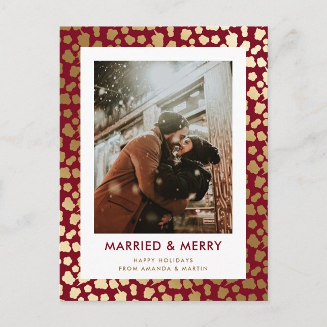 Red Married and Merry Christmas Photo Postcards (Front)