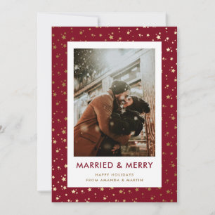 Red Married and Merry Newlywed Photo Holiday Card