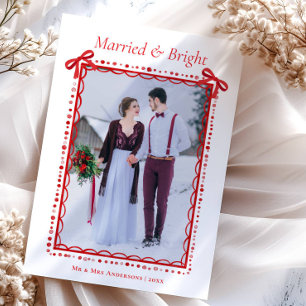 Red Married & Bright First Christmas Couple Holiday Card