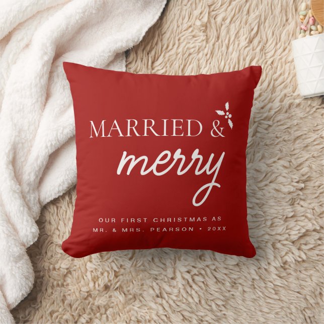 Red Married & Merry Our first Christmas Newlywed Cushion (Blanket)