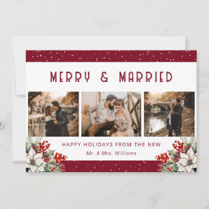 Red Married Newlywed Botanical Photo Holiday Card