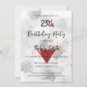 Red martini cocktail on white invitation
