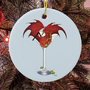 Red Martini Dragon Cocktail Fantasy Illustration Ceramic Tree Decoration