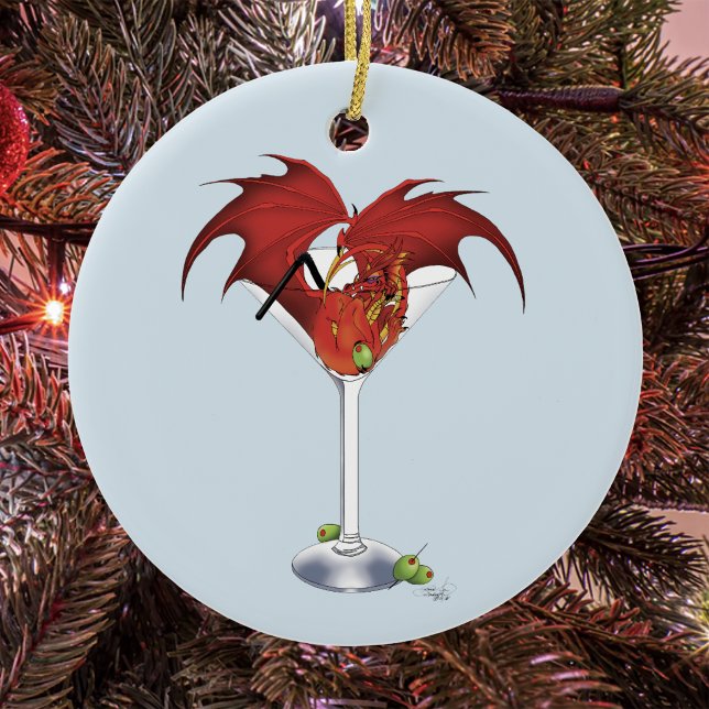 Red Martini Dragon Cocktail Fantasy Illustration Ceramic Tree Decoration (Creator Uploaded)